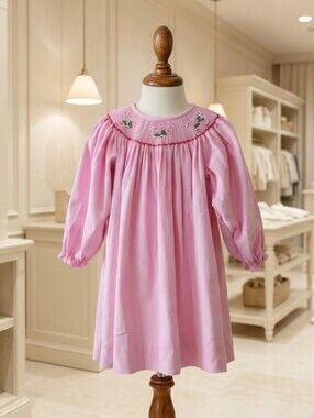 Baby Blessings Delicate Christmas Smocked Corduroy Dress